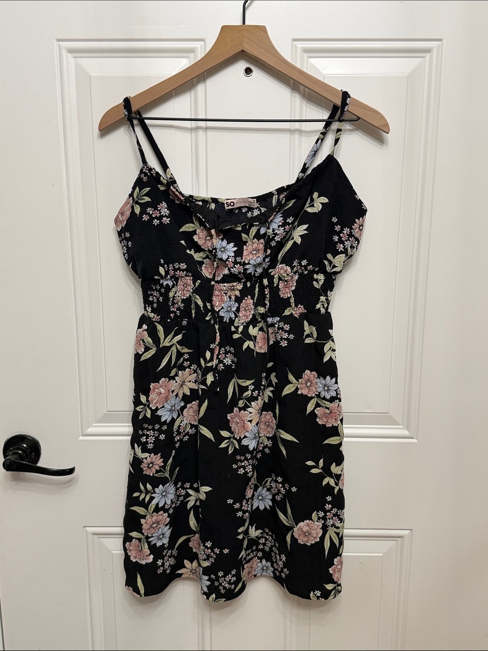 SO Black Mini Dress with Pink & Light Blue Floral Print